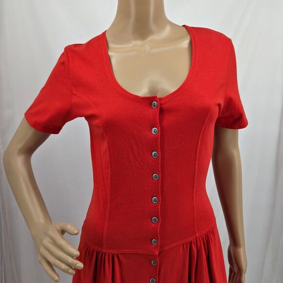 Vintage 1990s Liz Claiborne Shirt Dress Red Pockets Drop Waist Size Petite XS - Picture 3 of 9